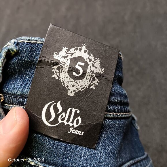 NWT Cello Jeans Women 5 Blue Bootcut Heavy Embellished Stretch Whiskered Pants - Picture 7 of 13